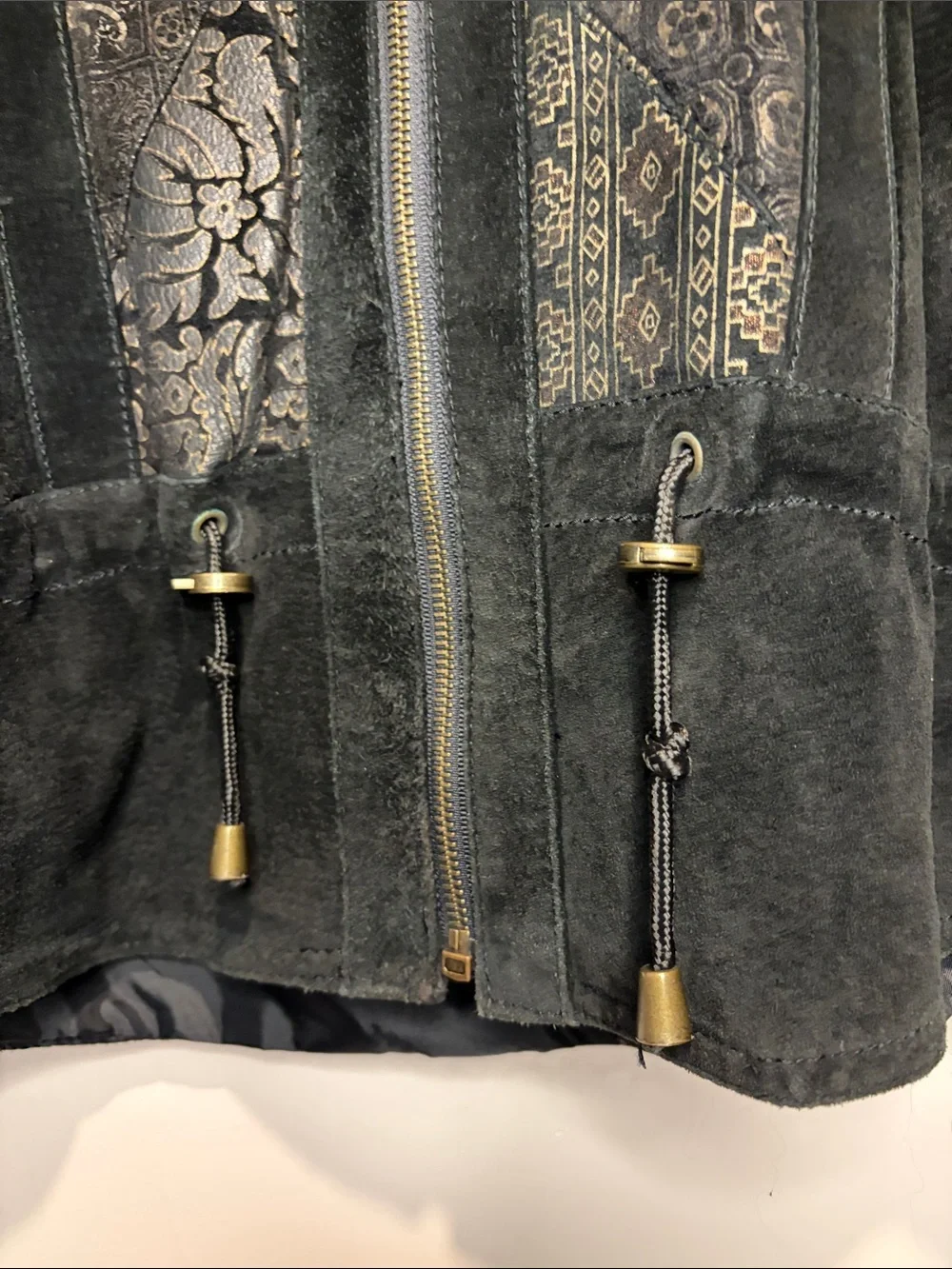 Winlit Genuine Leather Black Mixed Media Designs Western Aztec Full Zip SZ M